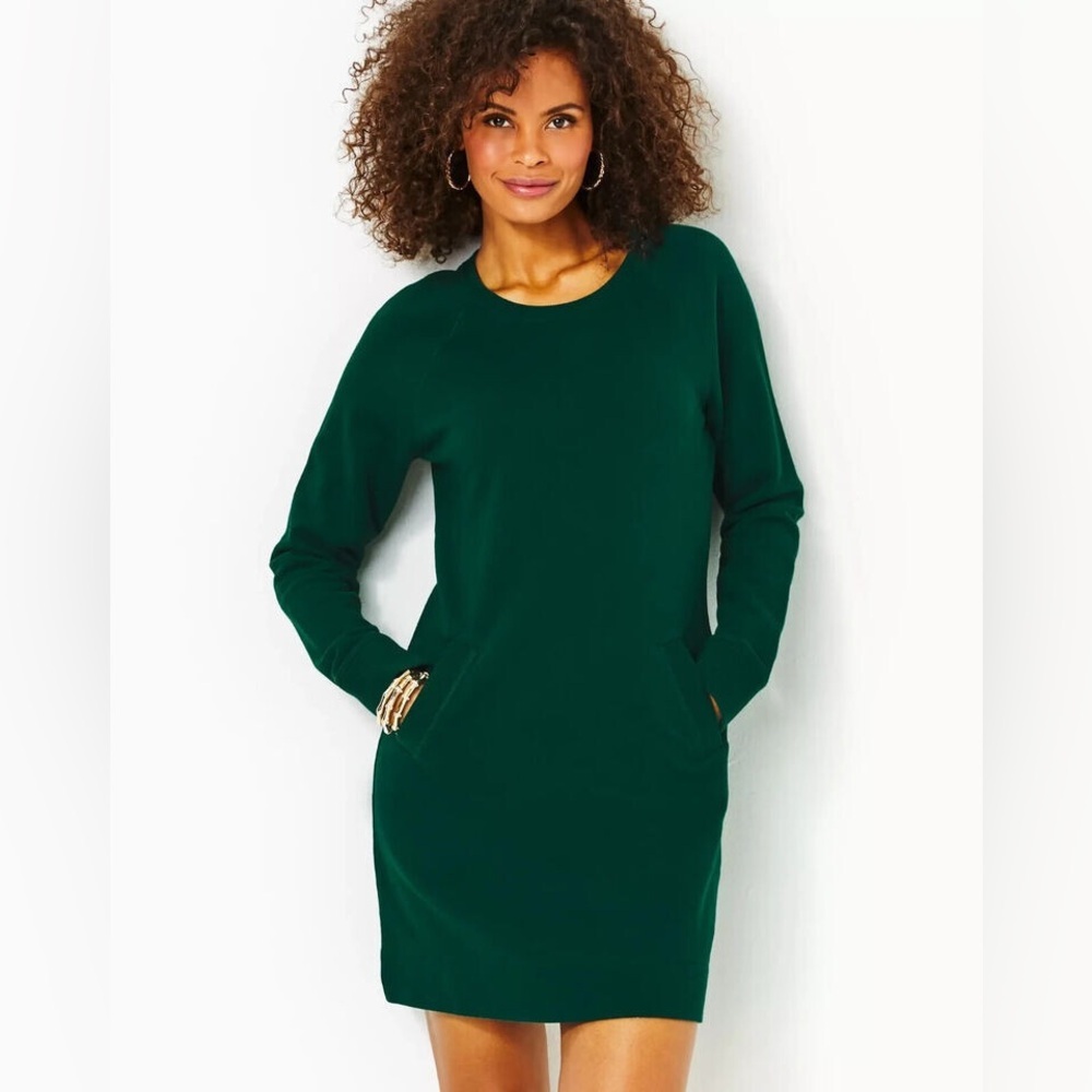 Lilly Pulitzer Beach Comber Sweatshirt Dress Green Crewneck Terry Tunic Preppy
